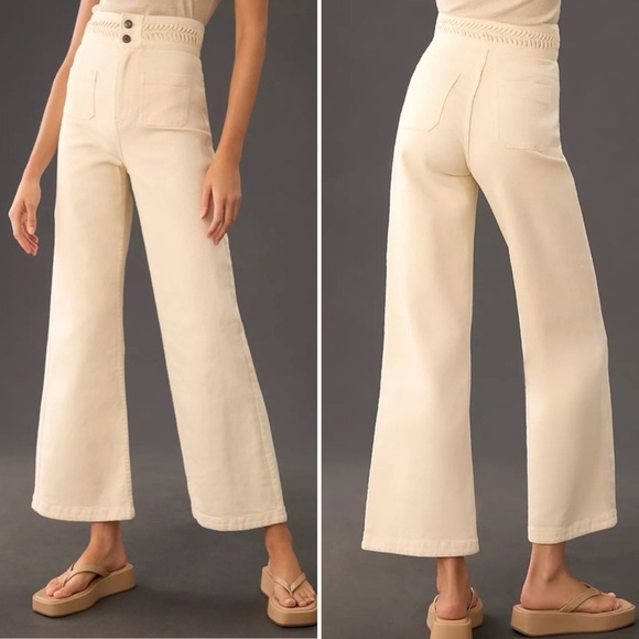 Anthropologie Magali Pascal Birkin High-Rise Wide Leg in Ecru Size Medium/US 8 - Picture 7 of 8